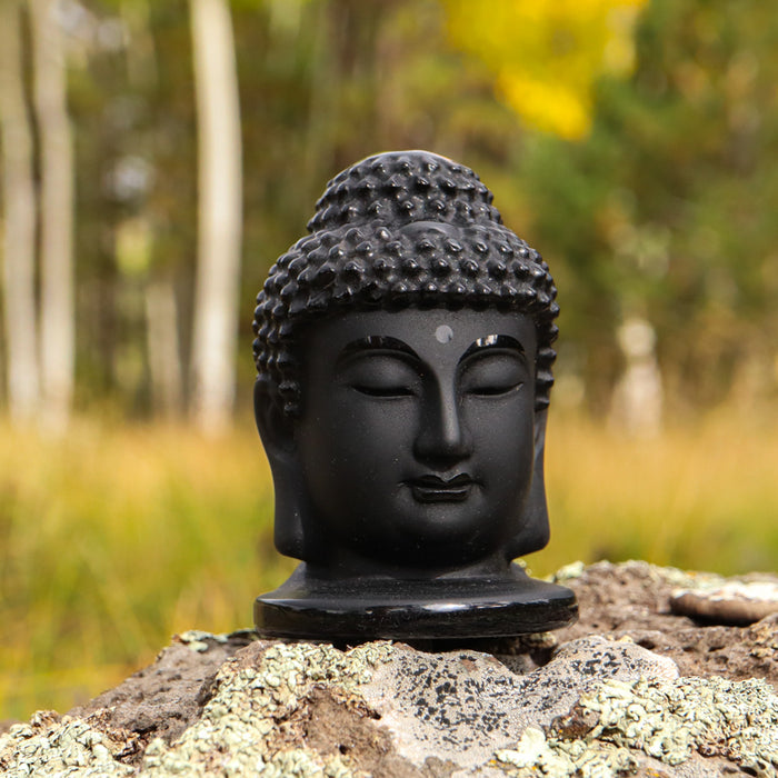 Black Obsidian Buddha Head Carving
