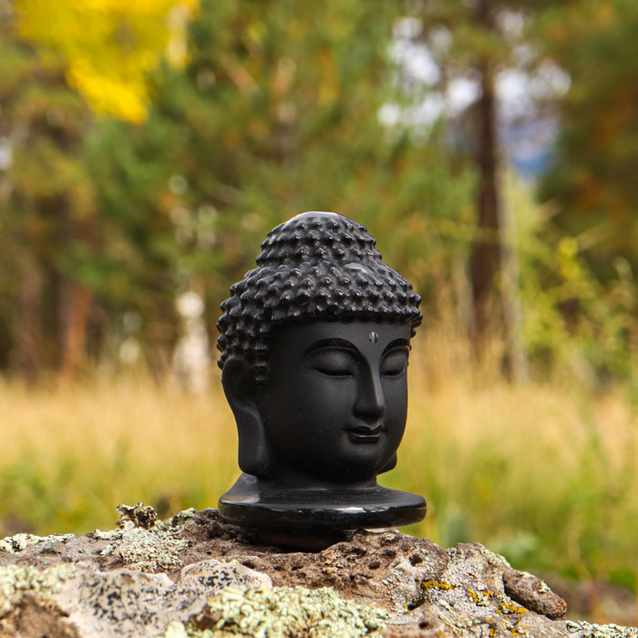 Black Obsidian Buddha Head Carving