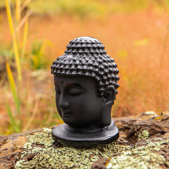Black Obsidian Buddha Head Carving